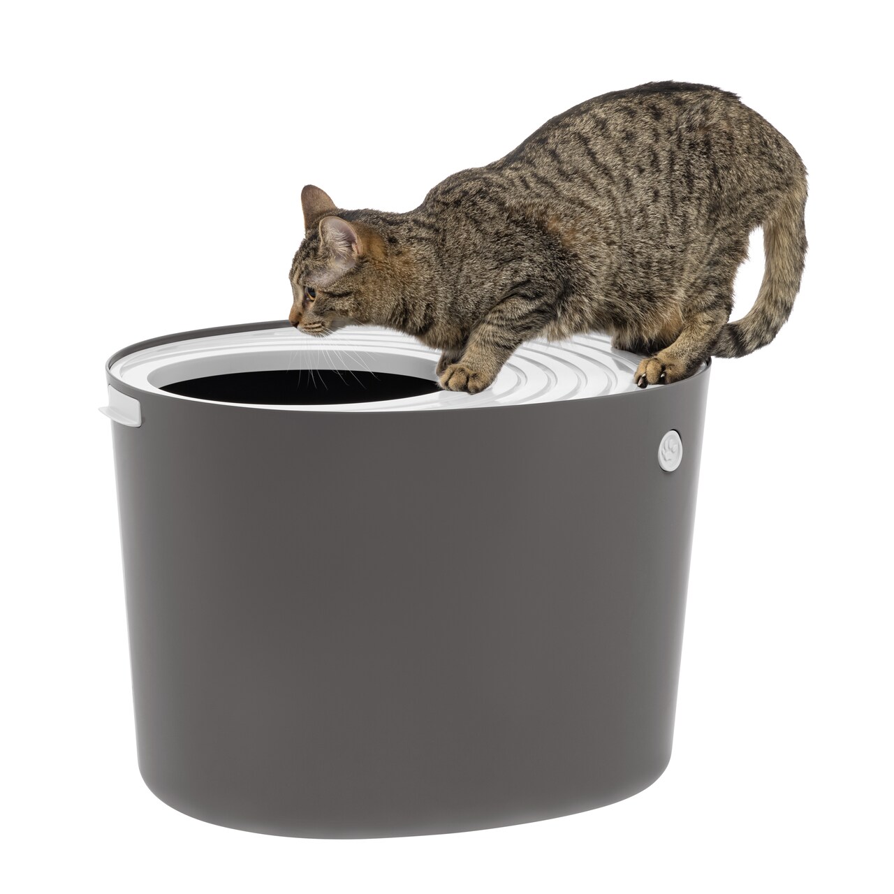 IRIS USA Large Stylish Round Top Entry Cat Litter Box with Scoop